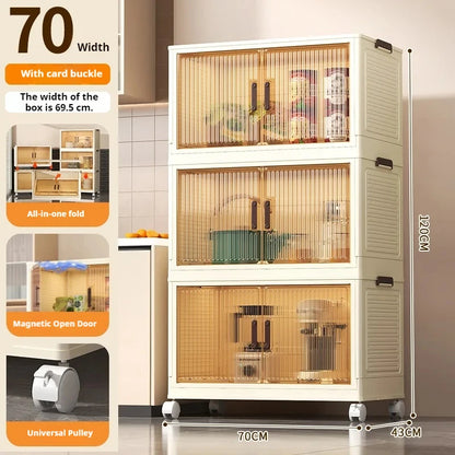 2025 Folding Living Room Cabinet – Multifunction Rolling Closet Organizer with Large Capacity Storage