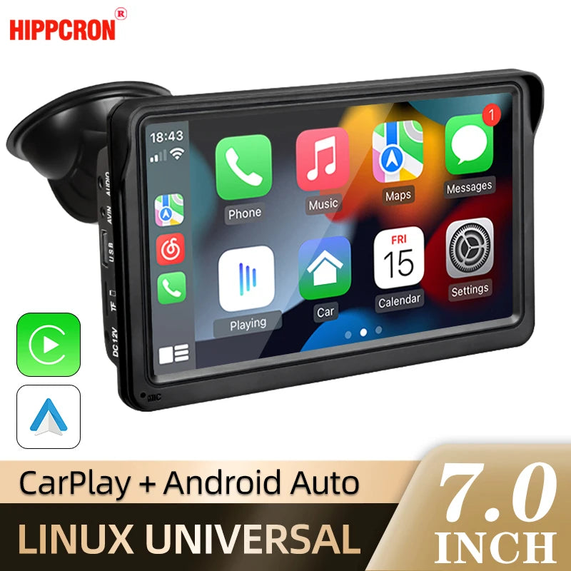 Hippcron 7-Inch Portable Car Radio Multimedia Player – Wireless CarPlay & Android Auto Universal Touchscreen