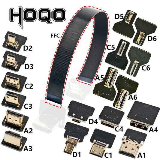 Ribbon FPV HDMI-Compatible Connector – Flexible Flat Cable for Raspberry Pi 4, Micro HDMI to HDMI/Mini HDMI Female 90° FFC 20pin
