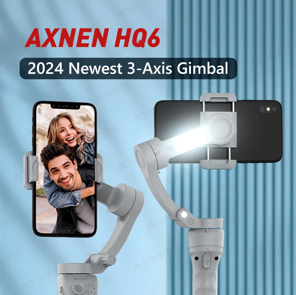3 Axis Handheld Gimbal Stabilizer with Fill Light – Smartphone Stabilizer for iPhone & Android, Face Tracking, TikTok, Vlog – HQ6