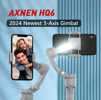 3 Axis Handheld Gimbal Stabilizer with Fill Light – Smartphone Stabilizer for iPhone & Android, Face Tracking, TikTok, Vlog – HQ6