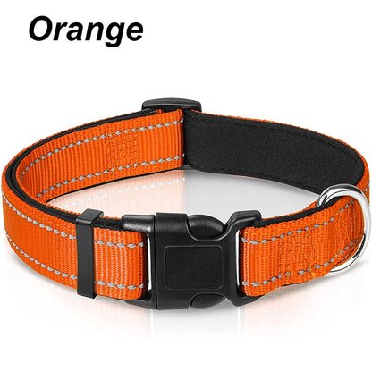 Reflective Dog Collar – Soft Neoprene Padded Nylon, Adjustable & Sturdy for Medium and Large Dogs
