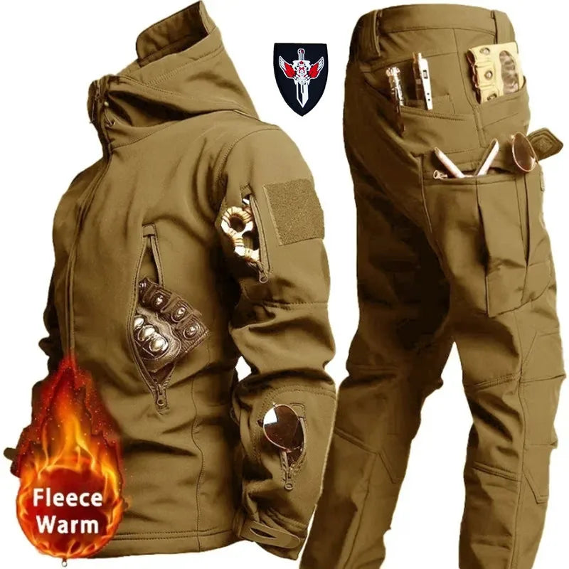 Men's Tactical Winter Set – Windproof Waterproof Soft Shell Jacket & Sharkskin Work Pants | Multi-Pocket Outdoor Suit