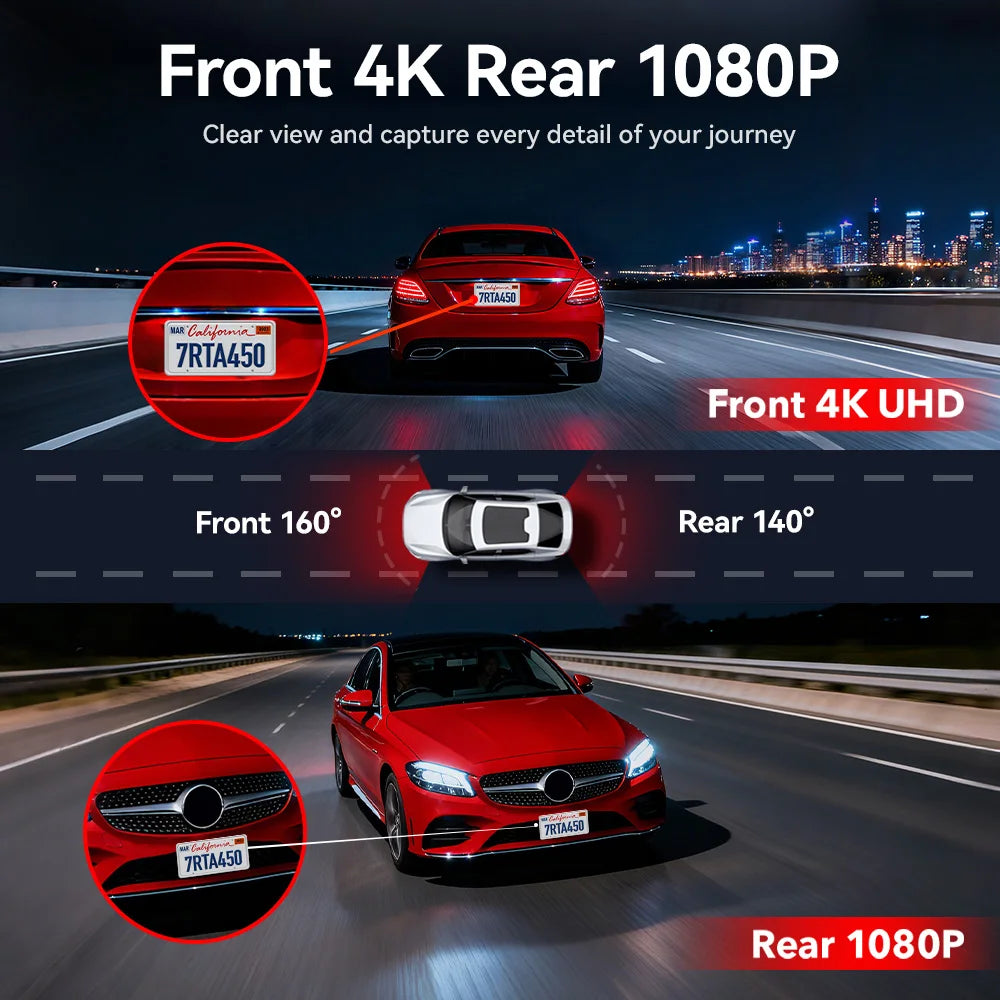 REDTIGER A4 4K Dash Cam Front & Rear – GPS, 5G WiFi, Touch Screen, Night Vision, 24H Parking Mode & Voice Control Drive Recorder