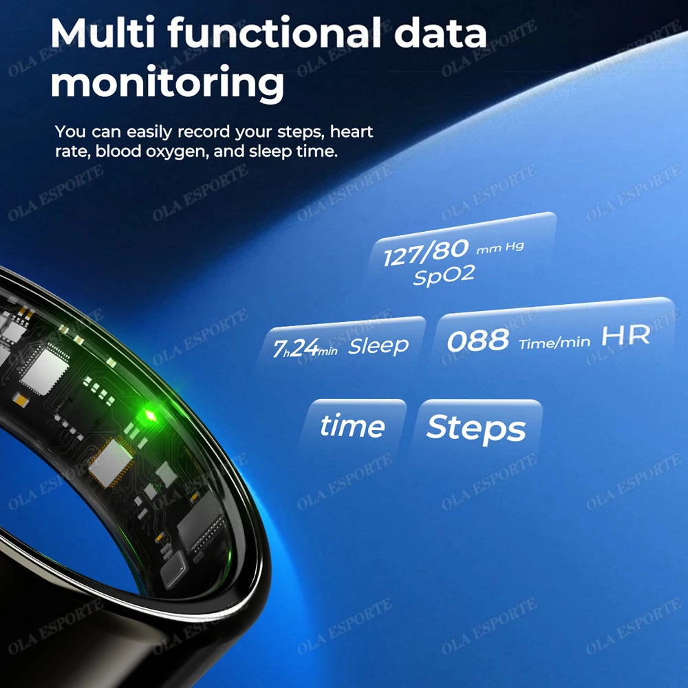 Smart Ring 2025 – Bluetooth Blood Pressure, Heart Rate & Oxygen Monitor, Multi-Sport Waterproof 5ATM for Men & Women