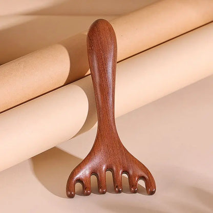 Head Meridian Massage Comb – Anti-Static Natural Wooden Wide Tooth, Six-Claw Gua Sha Tool for Spa & Blood Circulation