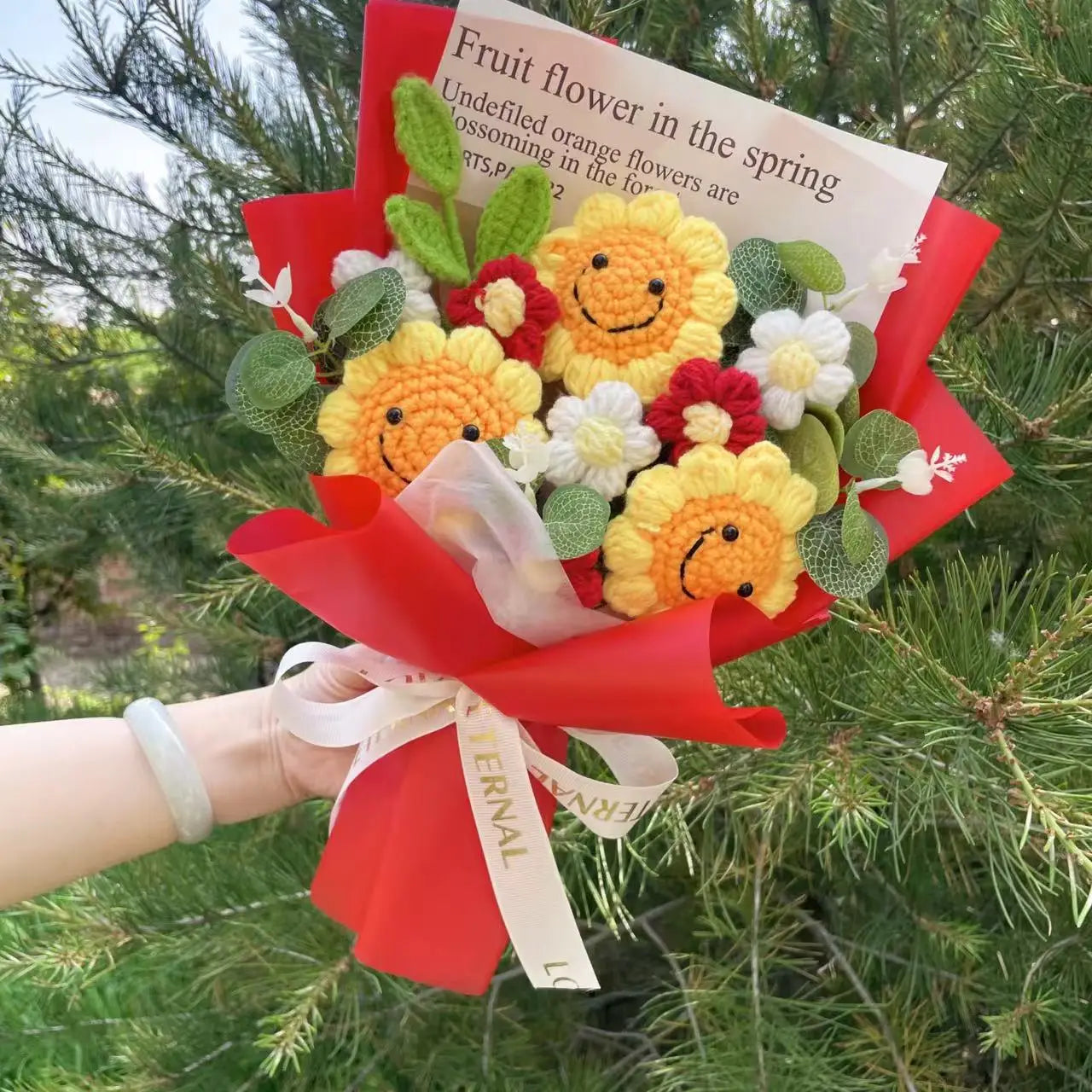Knitted Sunflower Bouquet — Handmade Crochet Flowers for Valentine, Mother’s Day & Birthday Gifts