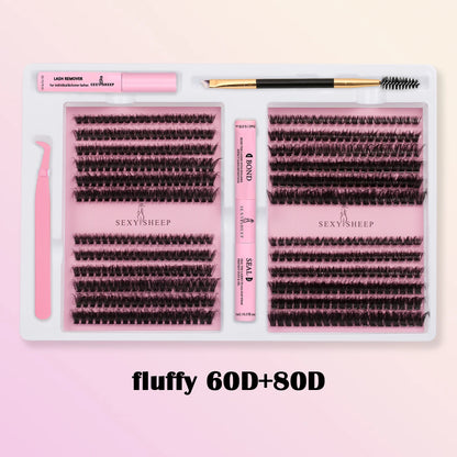 DIY False Eyelashes Cluster Extensions Kit – Natural Individual Lashes with Glue, Remover, Lash Brush & Tweezers