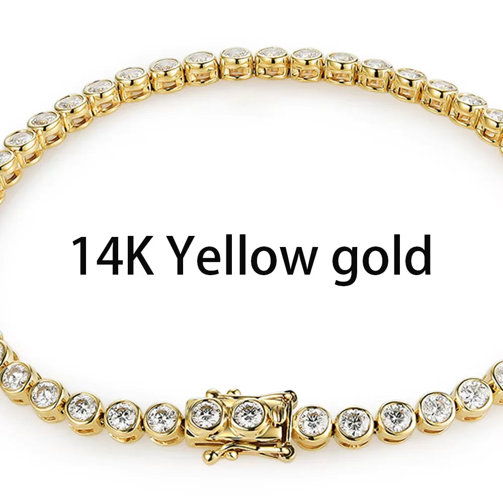 Kuololit Bezel Set Moissanite Tennis Bracelet – Solid 14K/10K/925 Silver, Round D VVS1 for Women, Engagement & Christmas Jewelry