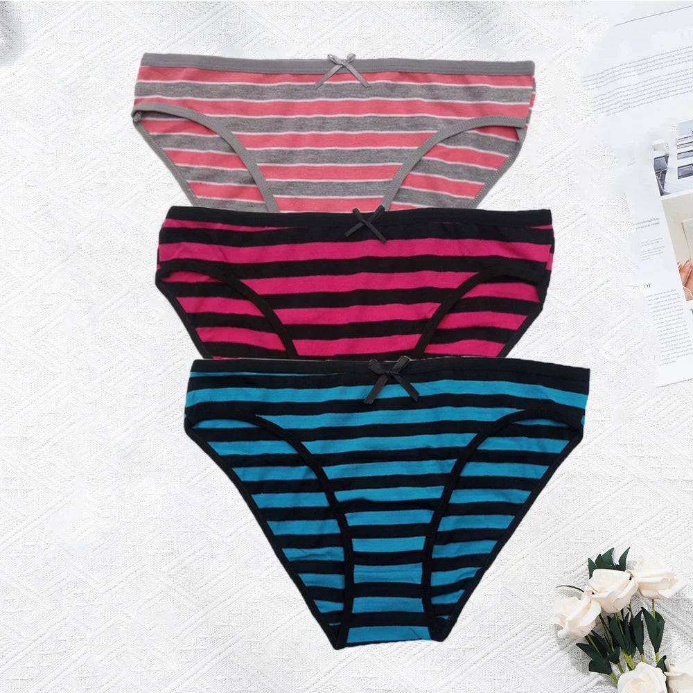 YOUREGINA Plus Size Seamless Panties - Striped Cotton Women’s Underwear Briefs 3 Pack