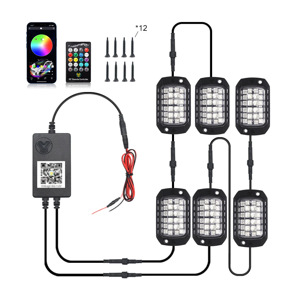 RGB 3D Lens Rock Lights – APP Remote Control LED Underglow for Offroad RZR, SUV, ATV, UTV, Jeep