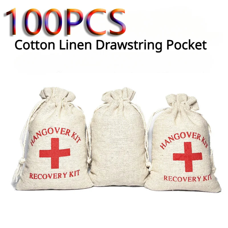 2100PCS Christmas Party Wake-Up Bags – Cotton Linen Storage & Gift Bags for First Aid, Red Cross Hangover Kits