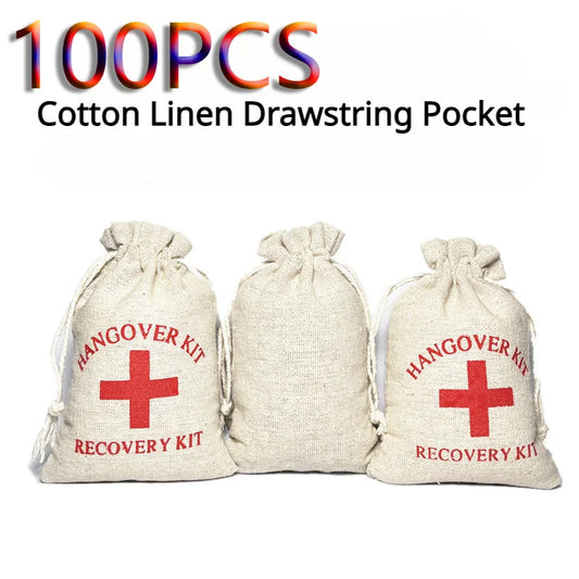 2100PCS Christmas Party Wake-Up Bags – Cotton Linen Storage & Gift Bags for First Aid, Red Cross Hangover Kits