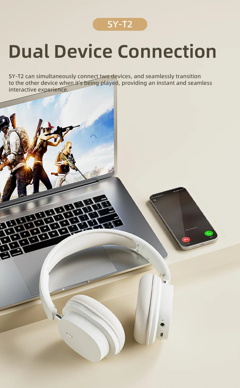 SY-T2 Bluetooth Headset – High-Quality Noise Reduction Wireless Headphones with Microphone for Gamers