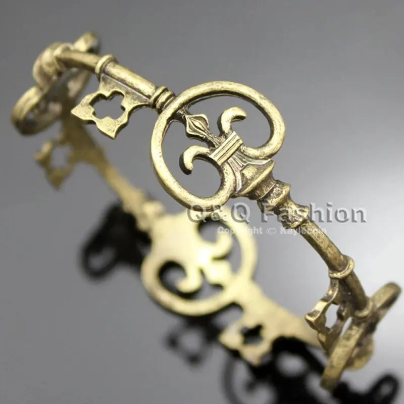 Vintage Skeleton Key Cross Bangle - Victorian Gothic Unisex Cuff Bracelet