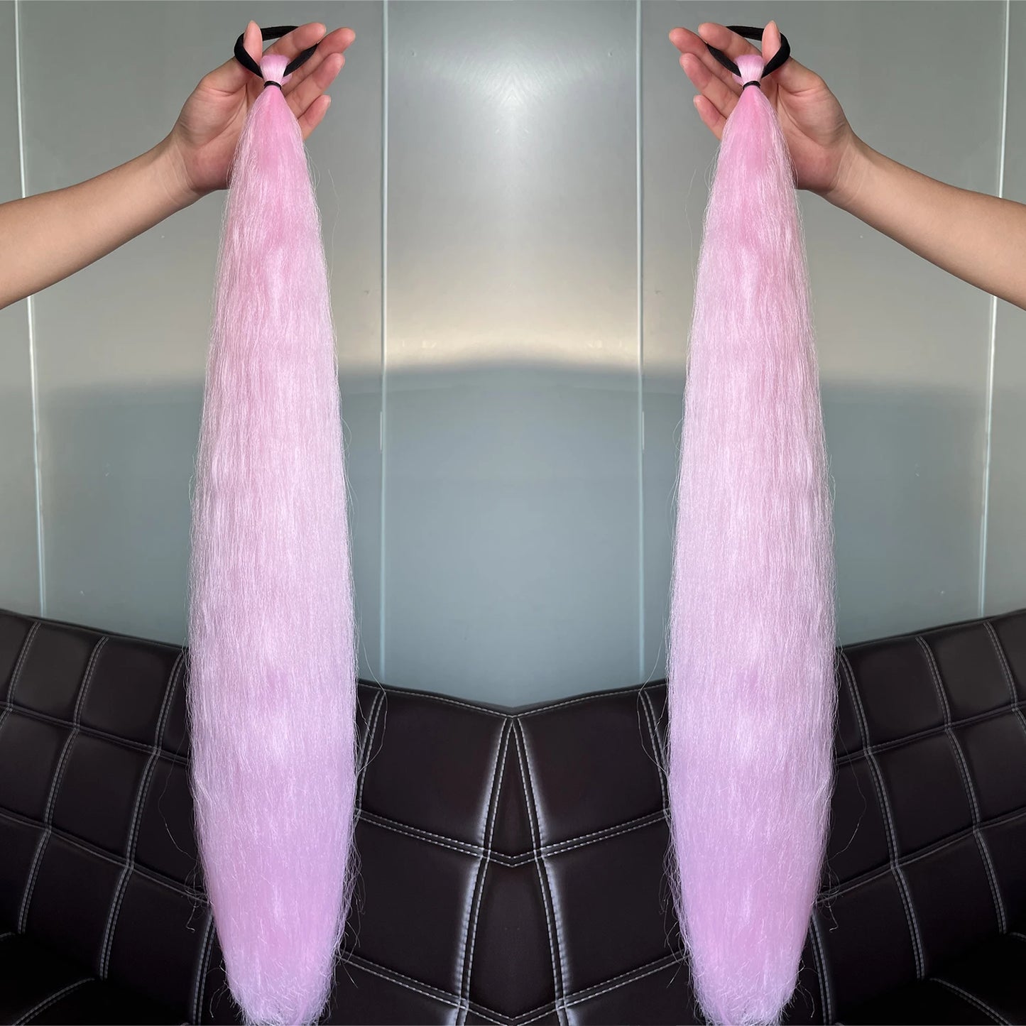 2Pcs Purple Synthetic Ponytail Extensions – Long Straight Hair Accessories with Rubber Bands for Women & Halloween