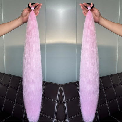 2Pcs Purple Synthetic Ponytail Extensions – Long Straight Hair Accessories with Rubber Bands for Women & Halloween