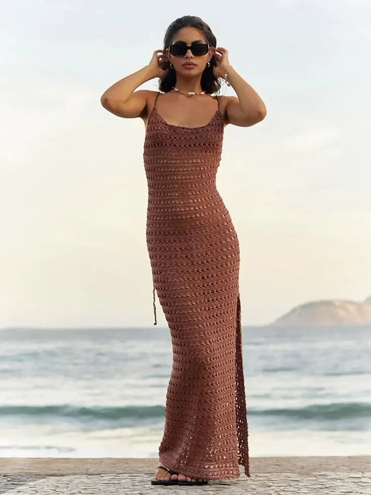 Sexy Knit Cut-Out Tassel Bodycon Maxi Dress – Summer Beach & Party Outfit for Women