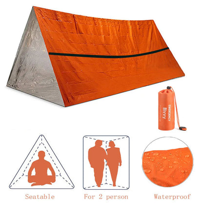 2-Person Emergency Survival Shelter Kit: Mylar Tube Tent Sleeping Bag - Waterproof Outdoor SOS Thermal Blanket - Reusable, Essential for Safety