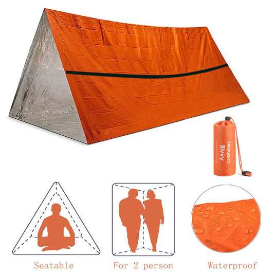 2-Person Emergency Survival Shelter Kit: Mylar Tube Tent Sleeping Bag - Waterproof Outdoor SOS Thermal Blanket - Reusable, Essential for Safety