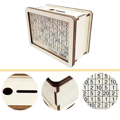 Wooden Piggy Bank – Reusable Money Box with Saving Goal & Number Tracker – Encourages Saving Habit
