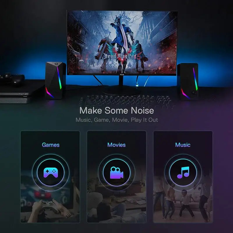 Redragon GS510 Waltz RGB 2.0 Desktop Speakers — PC Stereo with 4-Mode LED Backlight