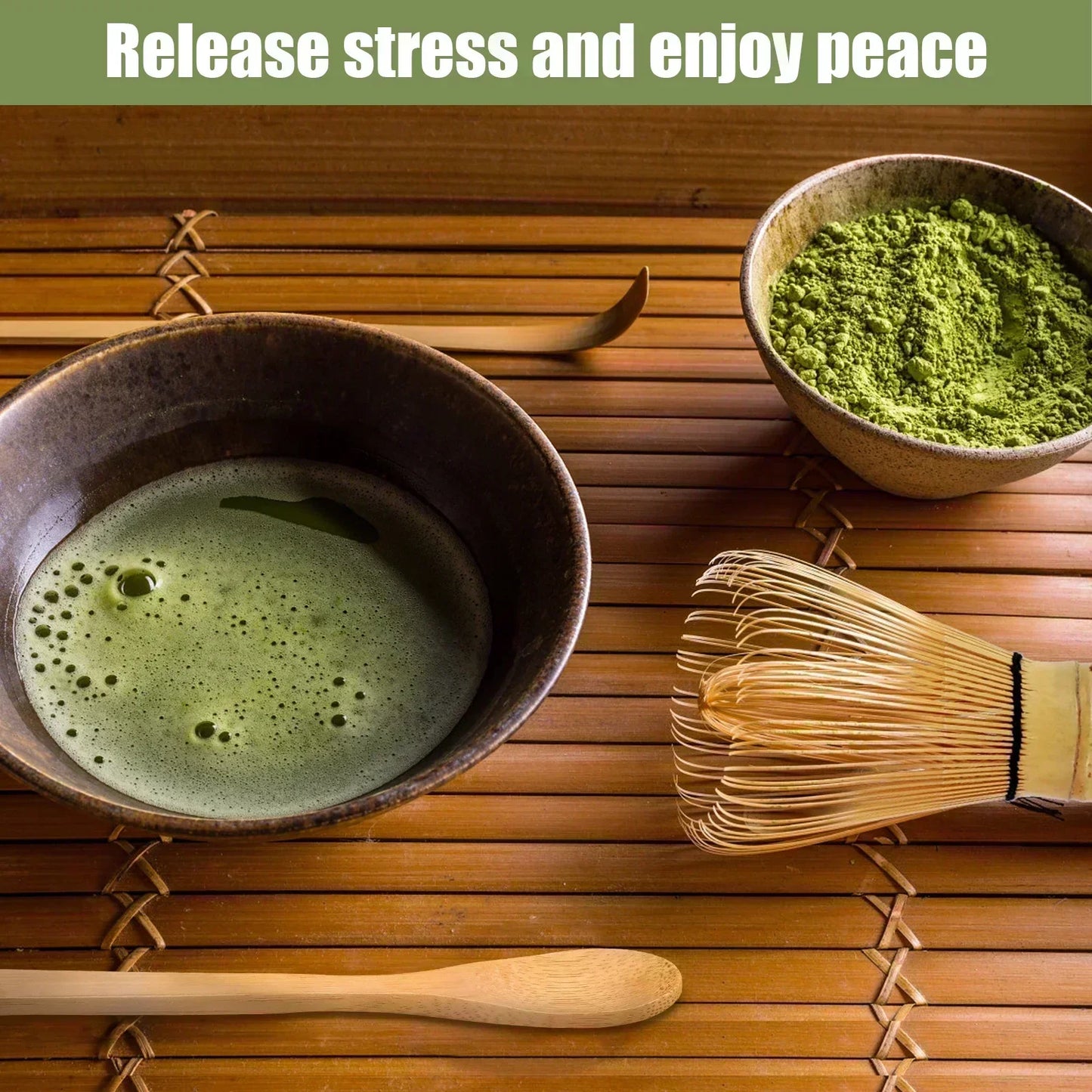 4-Piece Matcha Whisk Set - Handmade Bamboo Tea Whisk, Scoop, Strainer & Storage Holder