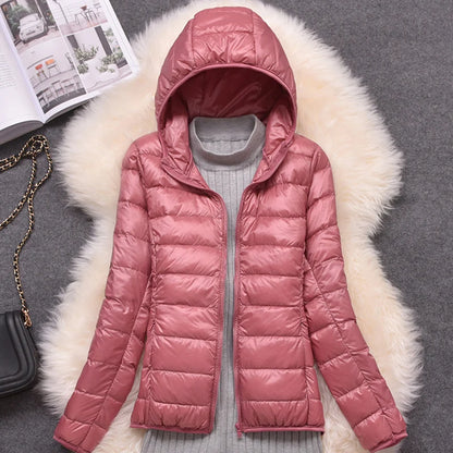 Women’s Lightweight Puffer Jacket - Hooded Packable Down Coat Plus Size 5XL-7XL Spring Autumn Outerwear