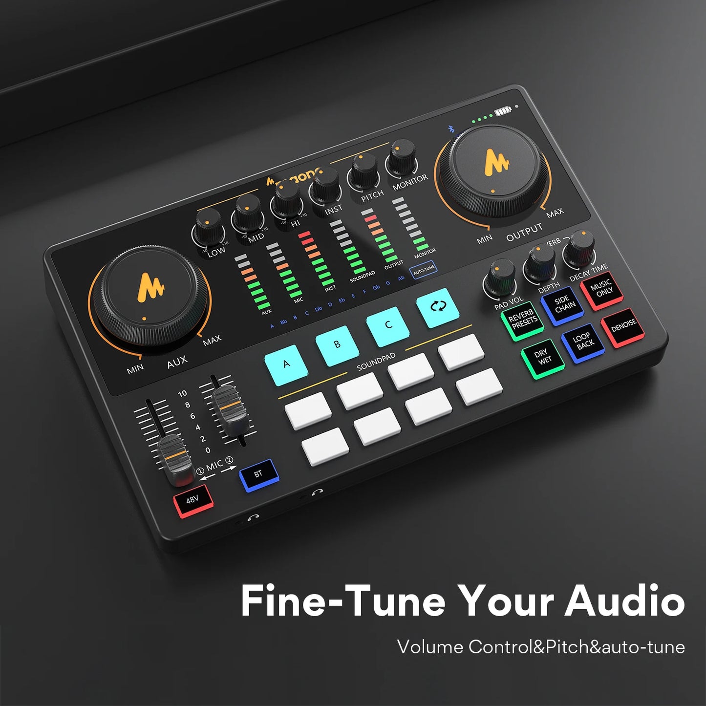 Maono AME2 Portable Audio Interface Sound Card – All-in-One DJ Mixer for Podcast Recording, Live Streaming, YouTube & Guitar PC