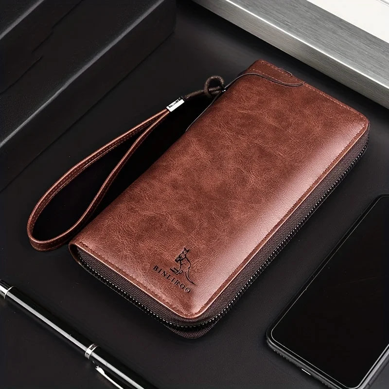 Men's Long Zipper Wallet – High-Quality PU Leather, RFID Blocking Business Clutch, Credit Card Holder