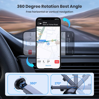 TOPK Magnetic Car Phone Mount – N52 Strong Magnet, Adjustable Telescopic Arm, Dashboard & Windshield Suction Cup Holder