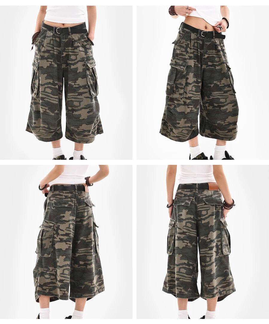 Women’s Summer Camouflage Cargo Capris — Loose Street Style Calf-Length Casual Shorts