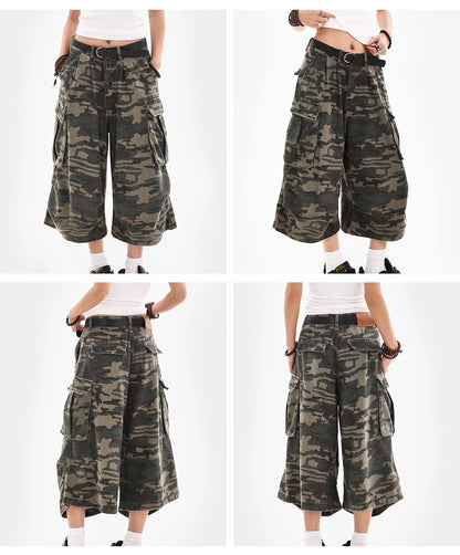 Women’s Summer Camouflage Cargo Capris — Loose Street Style Calf-Length Casual Shorts