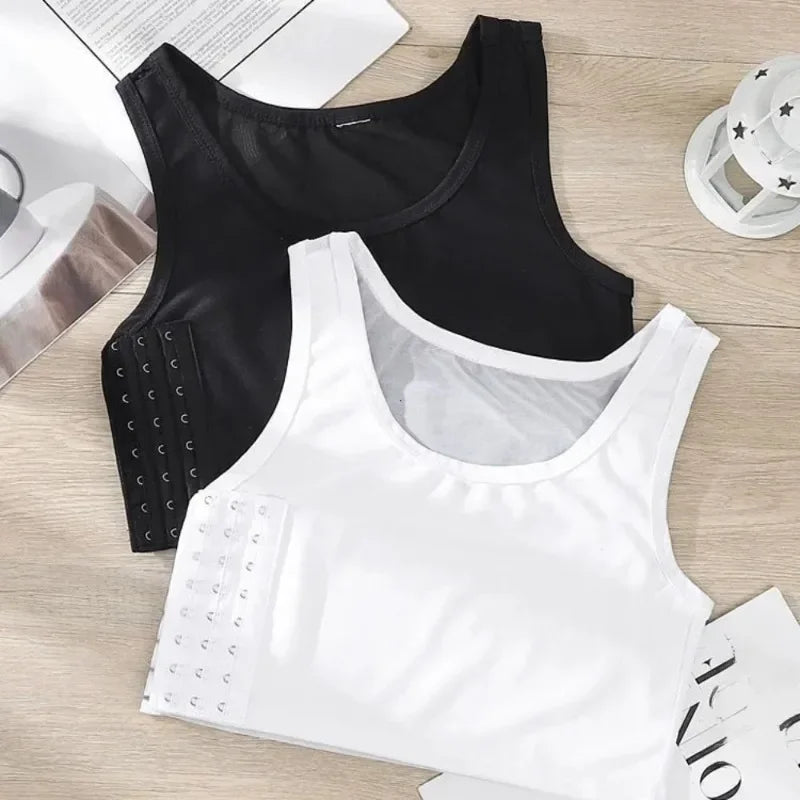 Women's Breathable Chest Binder Vest - Side-Buckle Wireless Compression Tank Top with Short Wrap Design