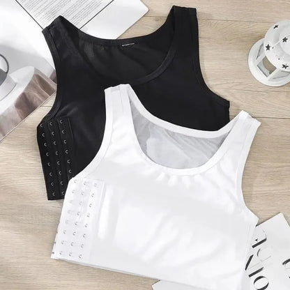 Women's Breathable Chest Binder Vest - Side-Buckle Wireless Compression Tank Top with Short Wrap Design