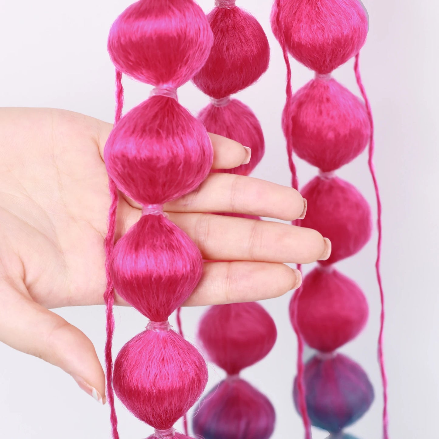 Colorful Bubble Braid Ponytail Extension – Long Lantern Braided Synthetic Hairpiece with Tie