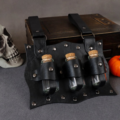 Medieval Alchemy Vial PU Belt – Hanging Potion Pouch for Magic Costume, Cosplay & Healer Kit Props