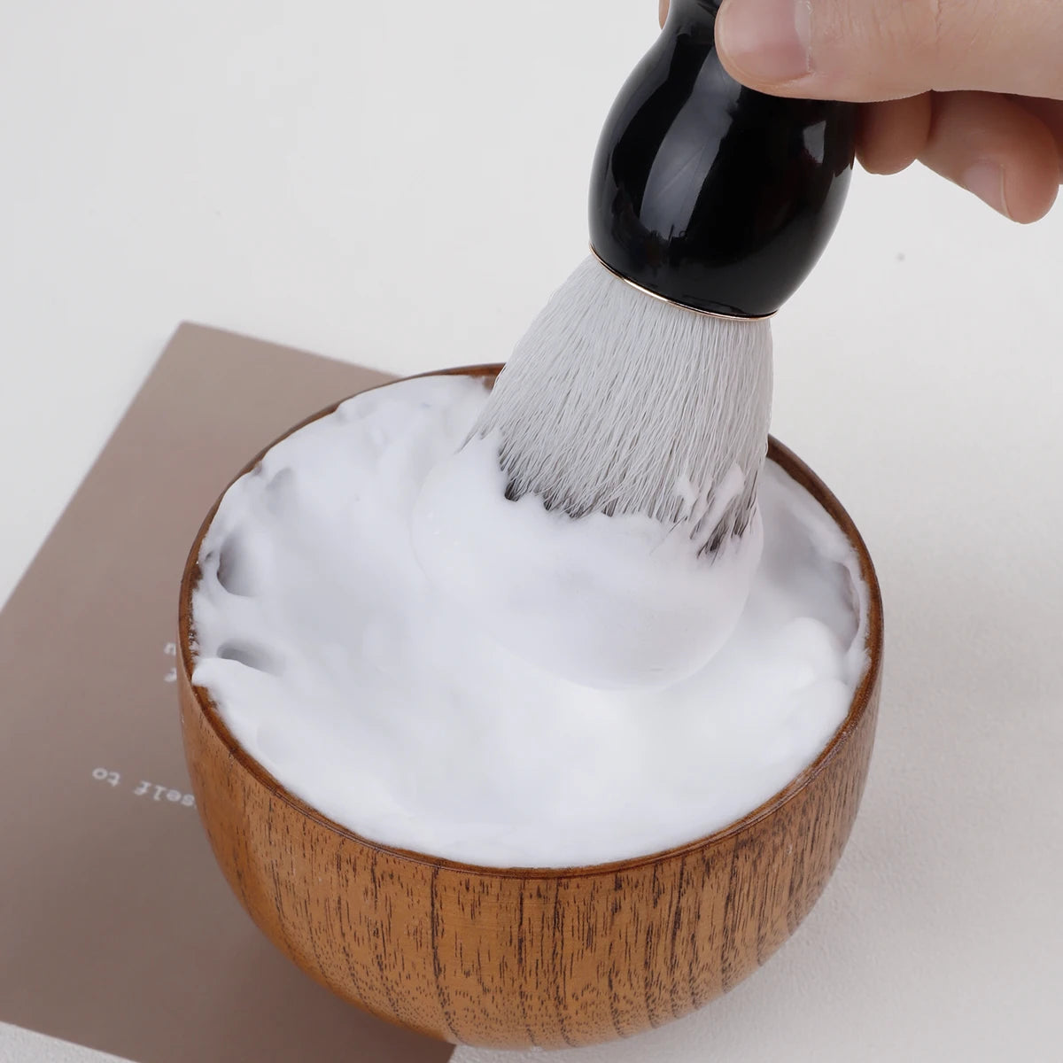 Beard Shaving Brush – Wooden Handle Bristle Hair Brush for Men, Barber Soap Foam Shave & Facial Cleaning Tool
