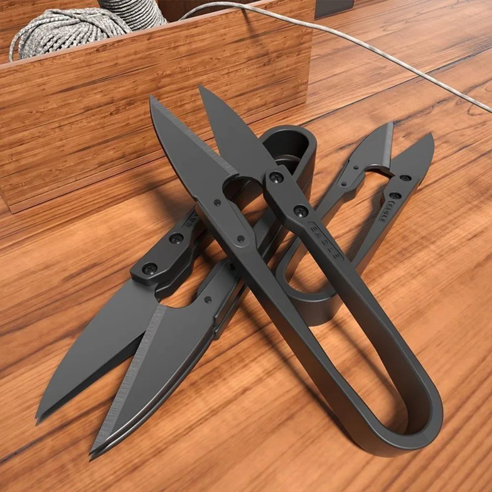 U-Shaped Carbon Steel Sewing Scissors - Stainless Elastic Shears for Clothing, Knitting & Crafts