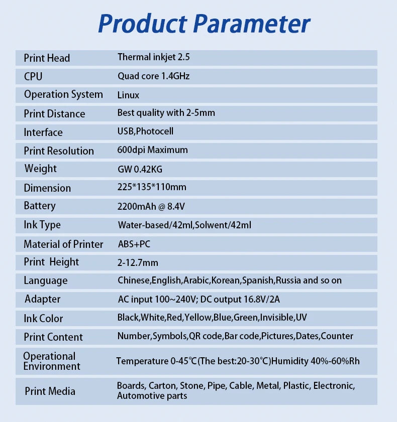 DCODE 1755PLUS Portable Handheld Inkjet Printer – 12.7mm Text, QR, Barcode, Logo & Date Printing Machine
