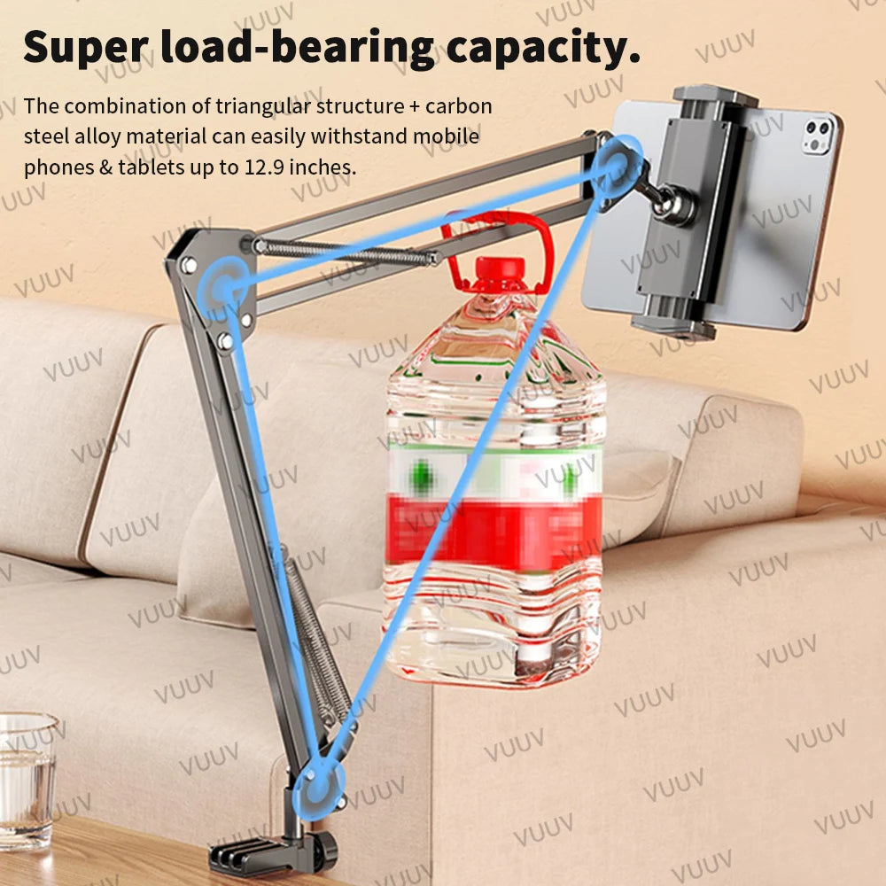 Adjustable Bed Tablet Stand: Aluminum Arm Mount for 4-12.9 inch Tablets & Phones | Support for iPad Mini, Bed or Desk Use
