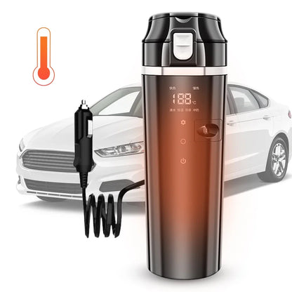 12V/24V Car Heating Cup - 500ml Stainless Steel Electric Kettle with LCD Display, Smart Heated Mug for Coffee, Tea & Milk