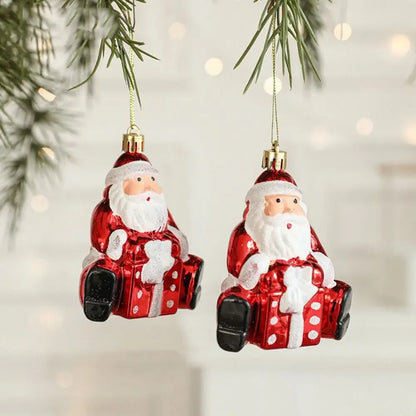 2PCS Red & White Christmas Hanging Ornaments – Plastic Santa Claus Tree Decorations for Holiday Party & Festival Supplies