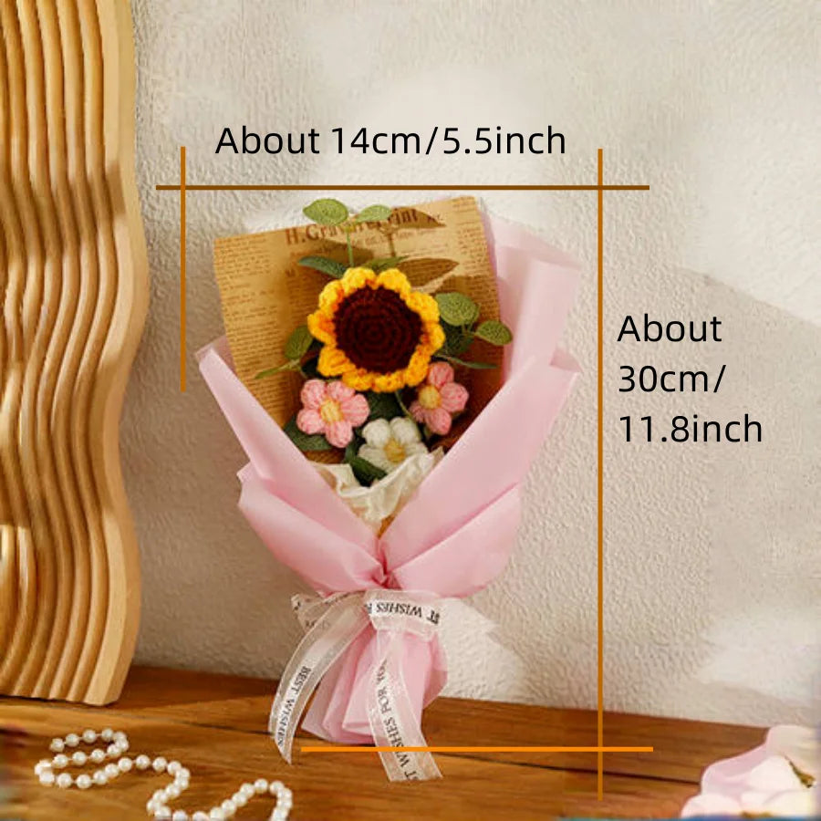 Efun Handmade Crochet Flower Bouquet — Sunflower & Daisy Arrangement for Valentine’s, Wedding, Anniversary, Mother’s Day & Birthday Gift