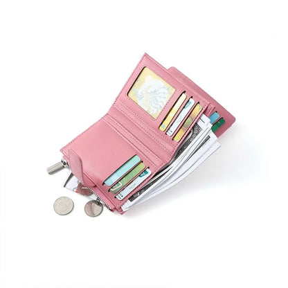 Fashionable Women’s Folding Short Wallet — High-Quality PU Leather Solid Color Purse with Zipper Coin Pocket & Card Holder