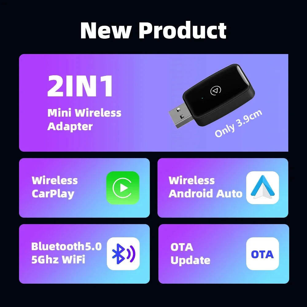 Mini CarPlay Box for Audi, Mercedes, Volvo & Volkswagen – Wireless Android Auto, Bluetooth, Charging, and Siri Support for iOS 15