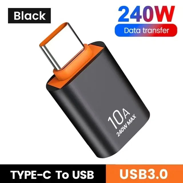 USB to Type-C Adapter — 10A OTG USB 3.0 Male to Female Converter for Fast Charging & Data Transfer, Compatible with MacBook, iPhone, Samsung