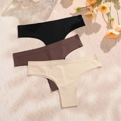 3PCS Seamless Maillard Ultra-Thin Brazilian Panties for Women – Ice Silk Low Waist G-String, Sexy Solid Underwear