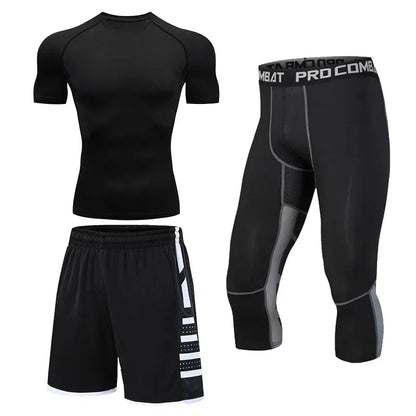 Men's Running Tracksuit Set - Compression Fitness Sportswear With Leggings, Gym Tights & Training Sweatpants
