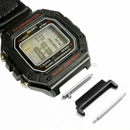 Black and Silver Watchband Connector for Casio G-Shock AE1000, AE1100, AE1200, W-218H & W-800H - 18mm to 20mm Corrosion-Resistant Adapter